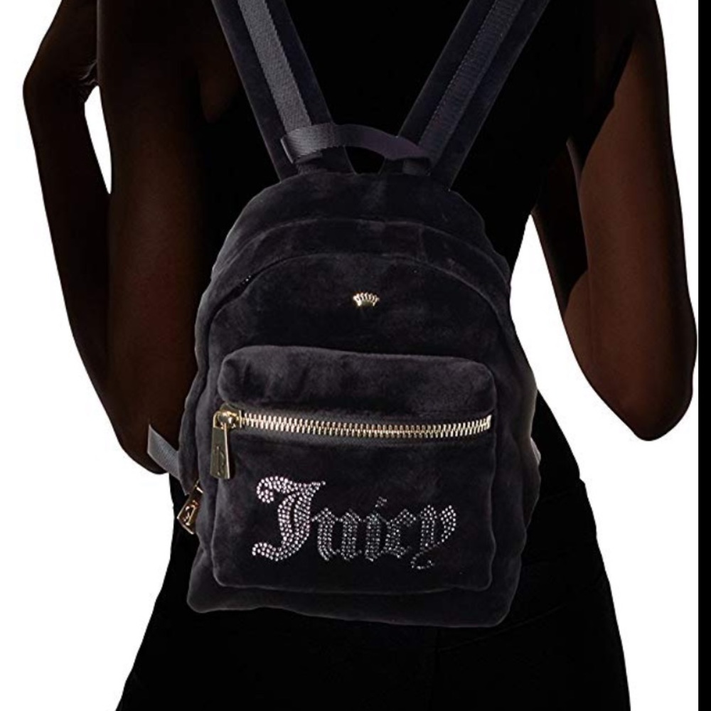Juicy Couture Bel Air Black Velour Backpack NWT